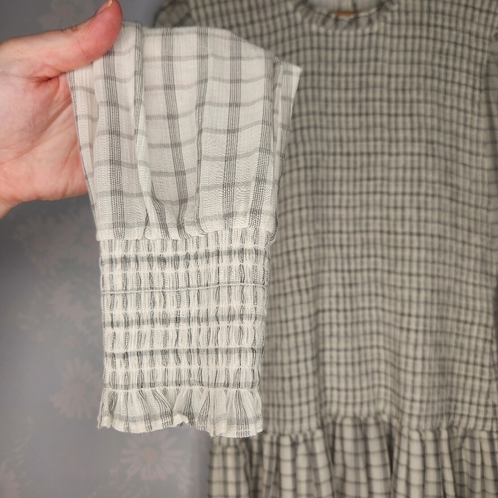 Rebecca Vallance Misty Long Sleeve Mini Smocked Plaid Gauzy Dress Size 8 - Picture 6 of 13